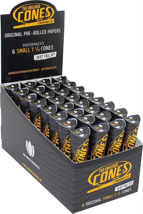 CONES Original Small 1 1/4 Size Cones 6pc Packs - Bleached - 83mm/Filter 26mm - 32 Packs per Display image