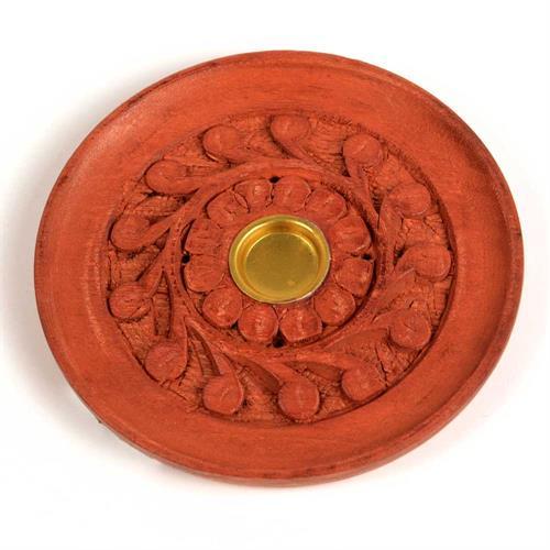 Engraved Wood Incense Cone Burner - Round - 4"