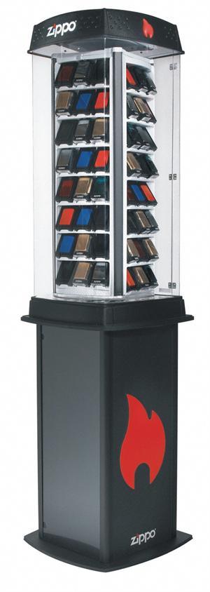 96 Piece Zippo Display - Light & Motion Floor w/ Lock & Stand