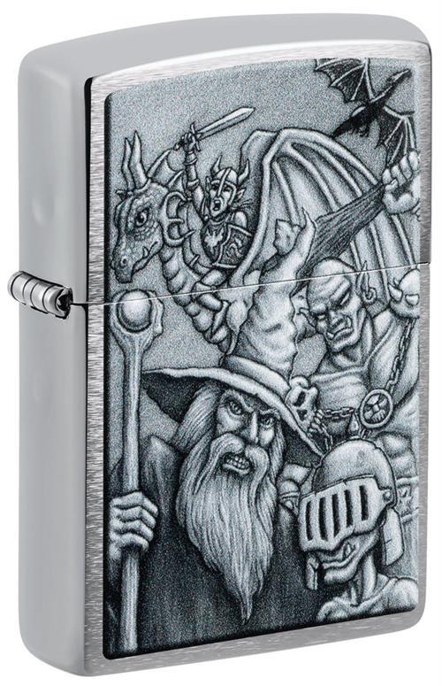 Mystical Beings Design Brushed Chrome Zippo Lighter image