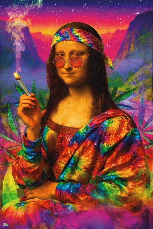 Psychedelic Mona Lisa Smoking - Non-Flocked Blacklight Poster - 24" x 36" image