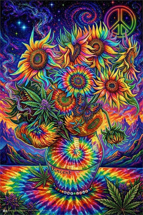Psychedelic Van Gogh Sunflowers - Non-Flocked Blacklight Poster - 24" x 36" image