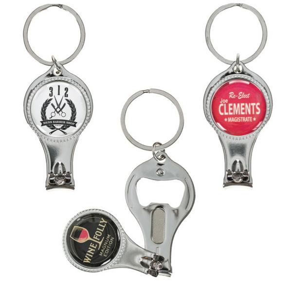 Round Nail Clipper With Bottle Opener Keyring And Custom Imprint image