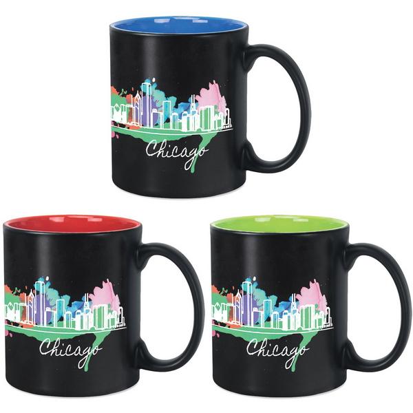 11 Oz. Matte Black Two-Tone Ceramic Mug With Full Color Custom Imprint image