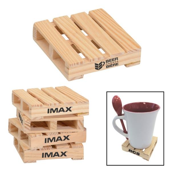 3 Square Mini Pallet Wood Coaster With Custom Imprint image
