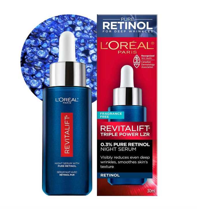 L'Oreal Paris Revitalift Triple Power LZR Retinol Night Serum For Face, With 0.3% Pure Retinol, Moisturizes Skin and Eliminates Deep Wrinkles, For All Skin Types, 30ml image