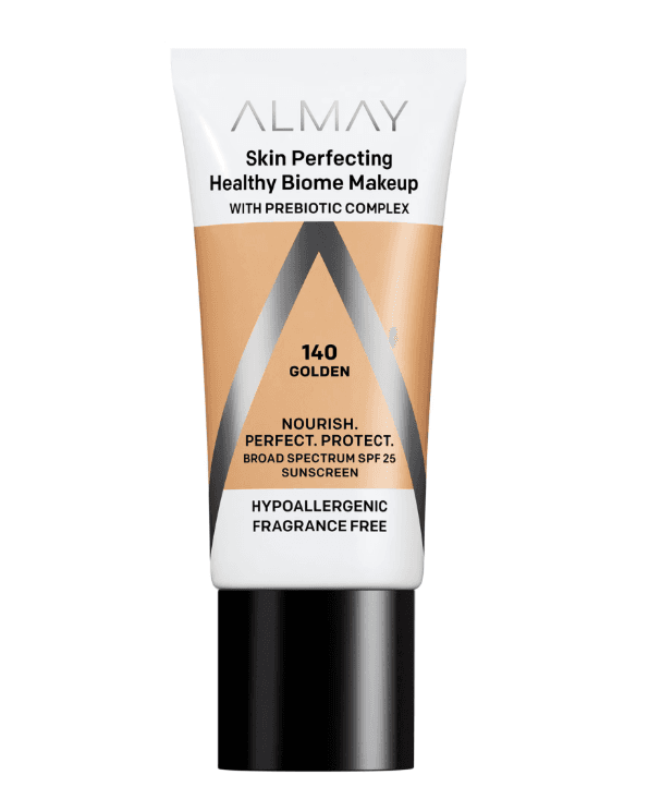 Almay Skin Perfecting Healthy Biome Foundation Makeup with Prebiotic Complex SPF 25, Hypoallergenic, Fragrance Free - 140 Golden image