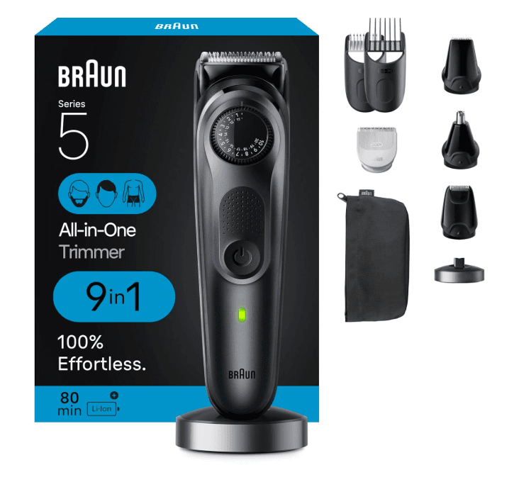 Braun All-in-One Men's Shaving Kit Series 5 5490, 9-in-1 Beard, Face, Nose, Ear Trimmer, Hair Clippers, Body Groomer and Manscaping image