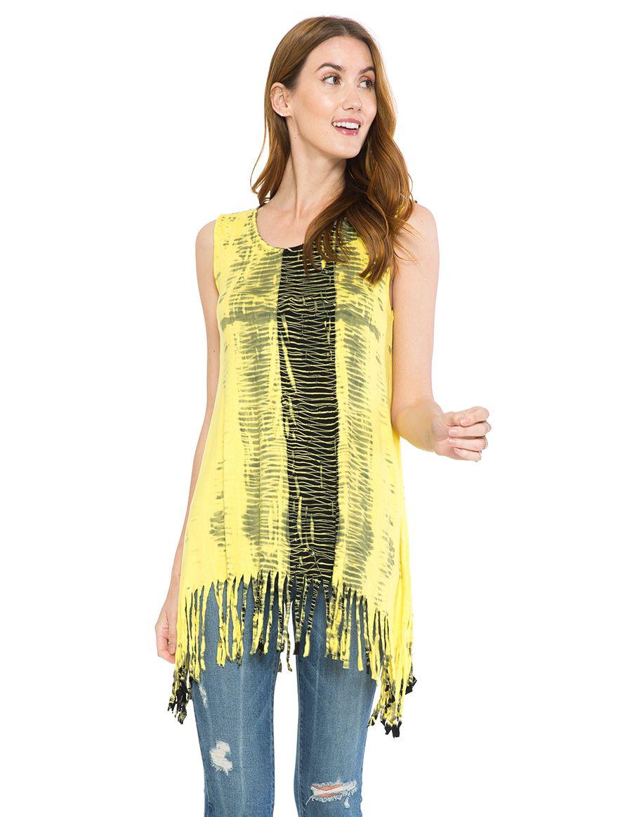 Fringed Sleeveless Tie Dye Tunic