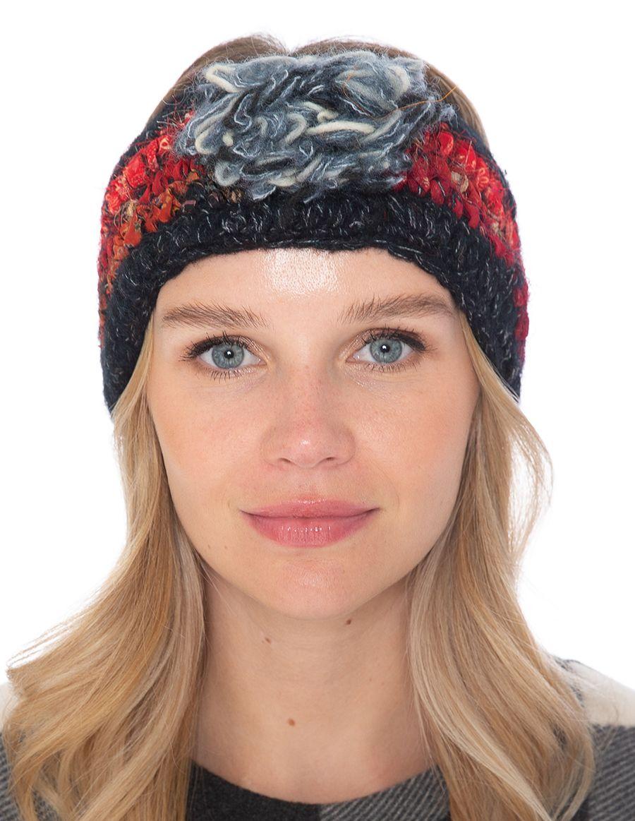 Woolen with Floral Accent and Recycled Silk Stripe Headband image
