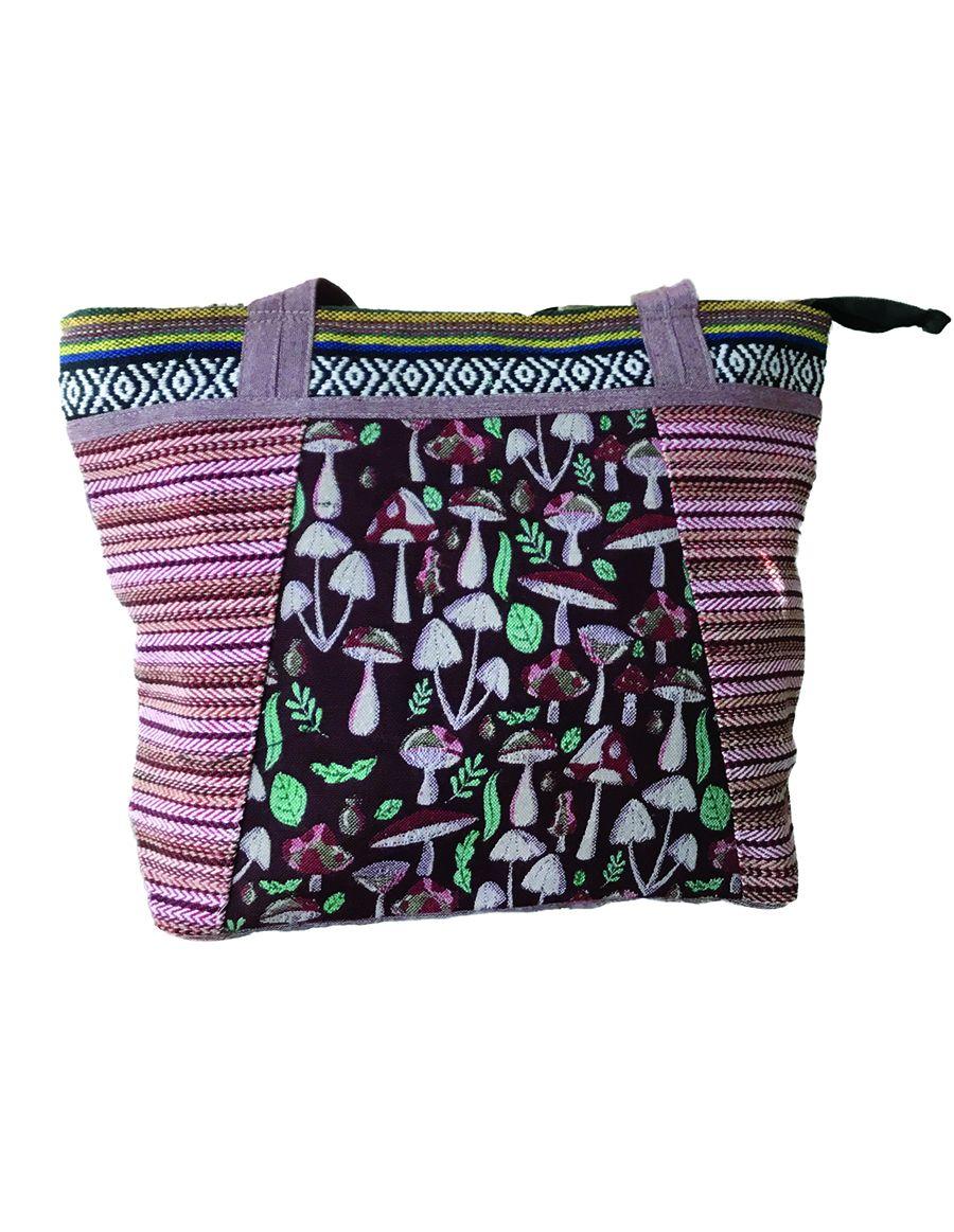 Mushroom Print Hippie Boho Cotton Tote Bag image
