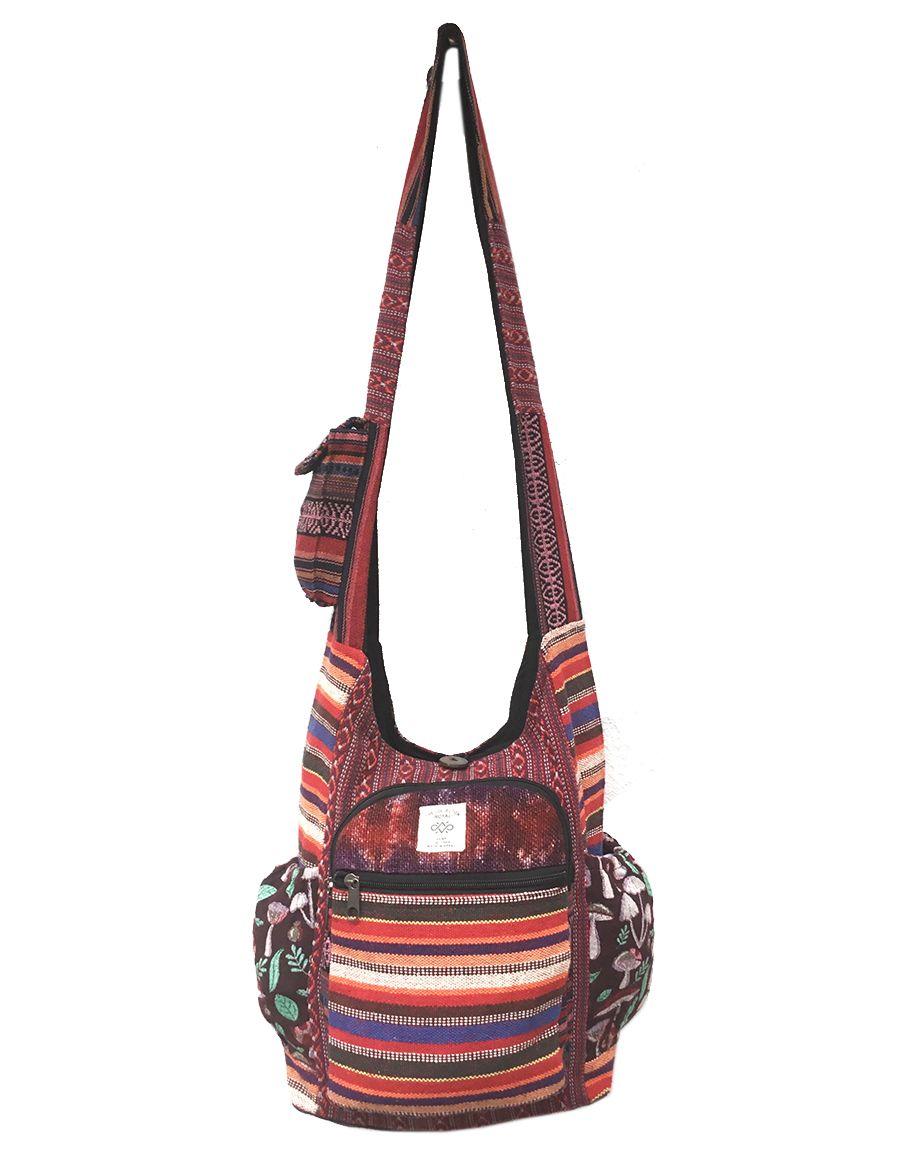 Mushroom Pocket Tribal Hemp and Cotton Hobo Bag