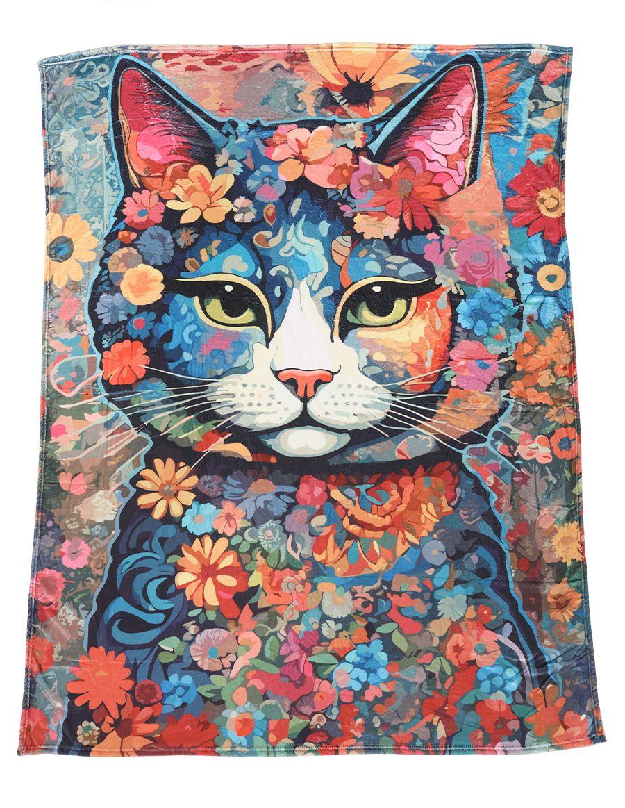 Flannel Fleece Hippie Boho Throw Blanket Hippie Cat image