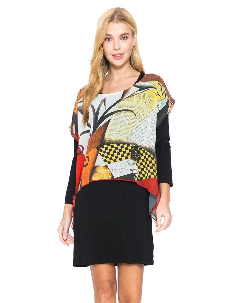 Floral Abstract Chiffon Top with Black Tank image