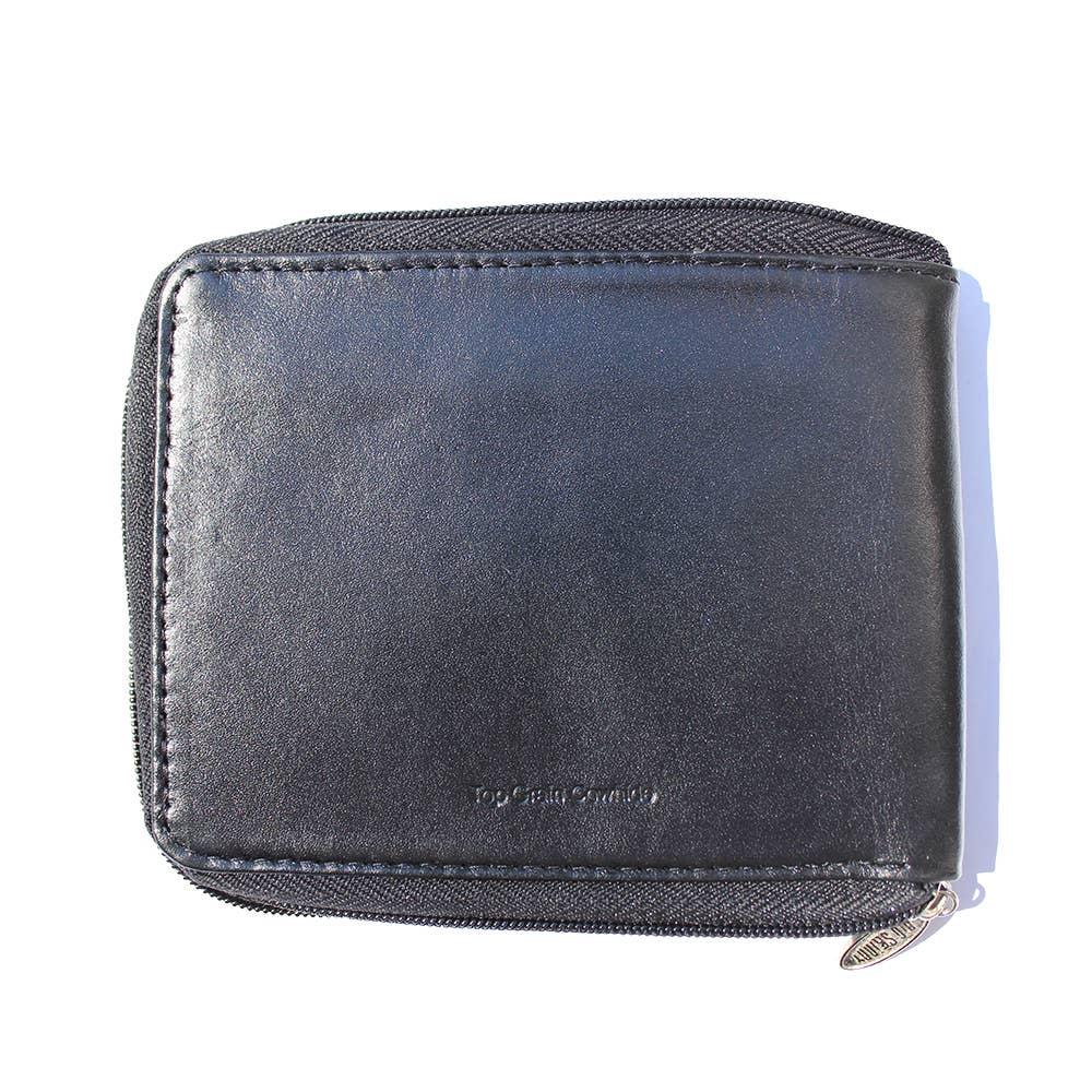 Leather Zipfold Bifold Wallet - Black image