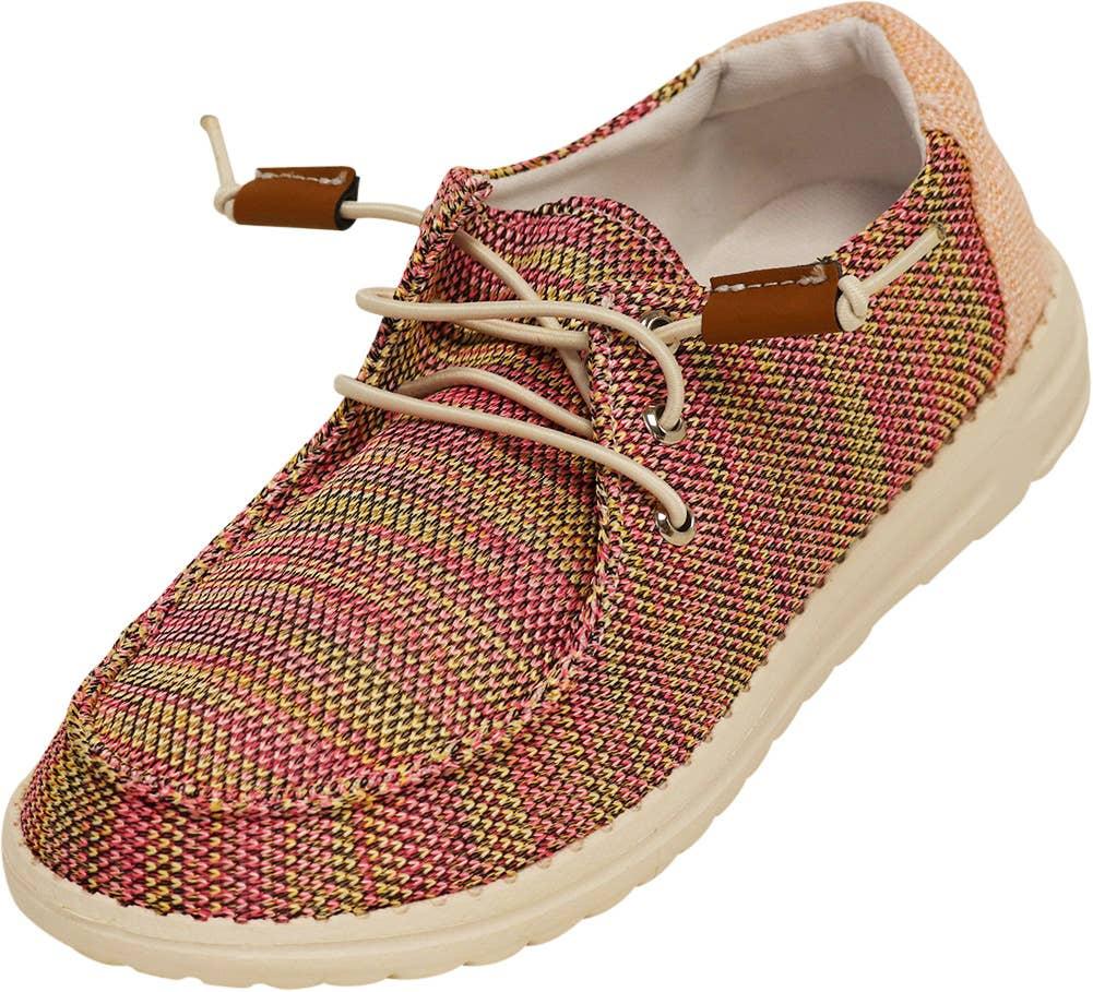Norty Girls 11-4 Pink Multi Lace Up Boat Shoe 15688K Prepack image
