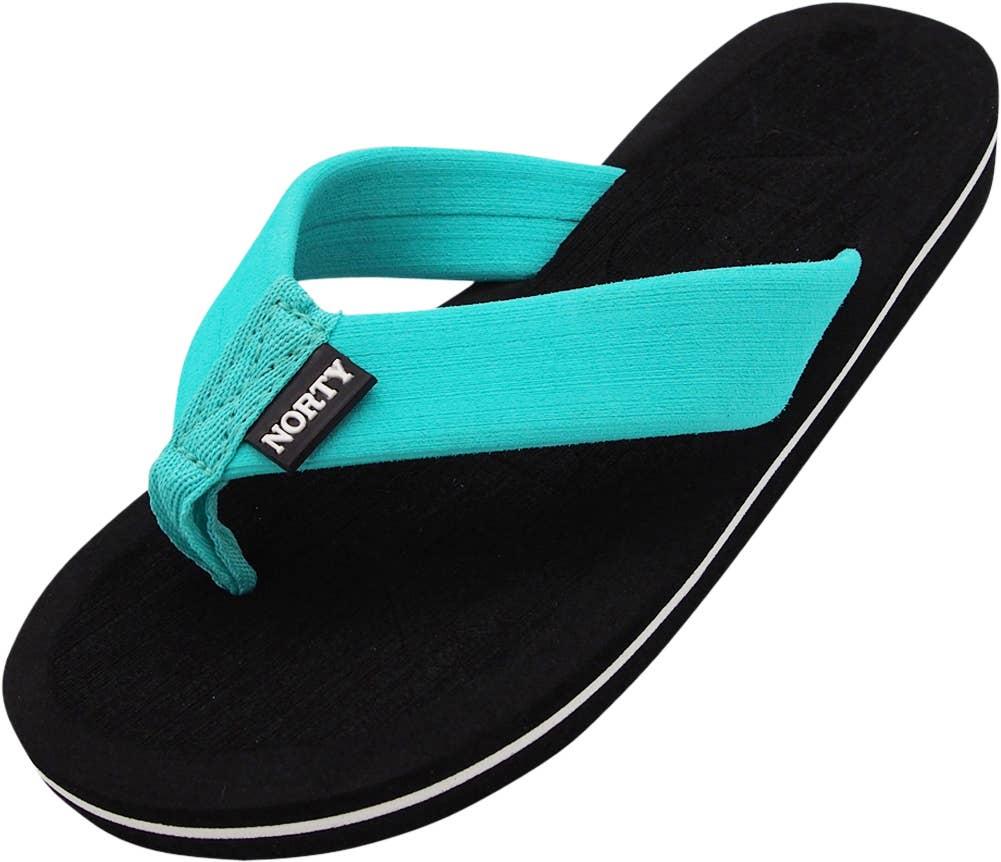 Norty WOMENS 5-10 SANDAL FLIP FLOP BLACK TURQUOISE Prepack image