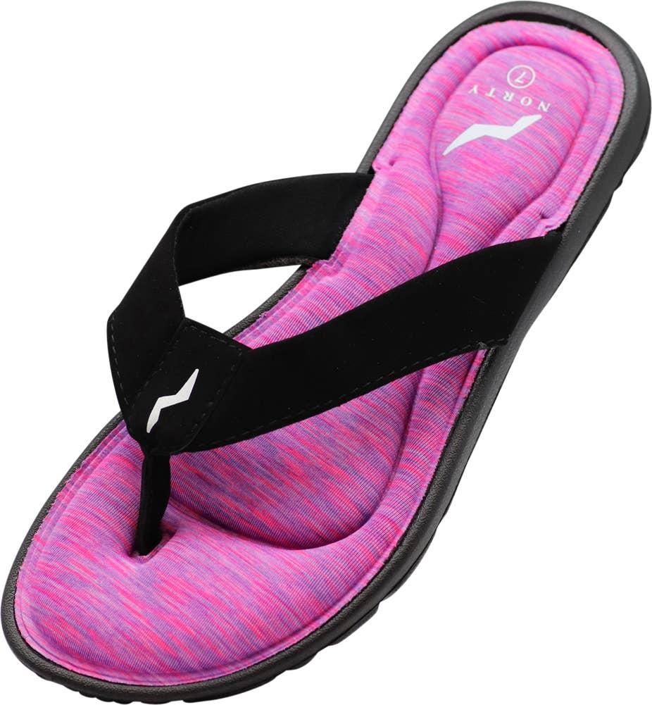 Norty WOMENS 10-12 MEM FOAM SANDAL FUCHSIA BLACK Prepack image