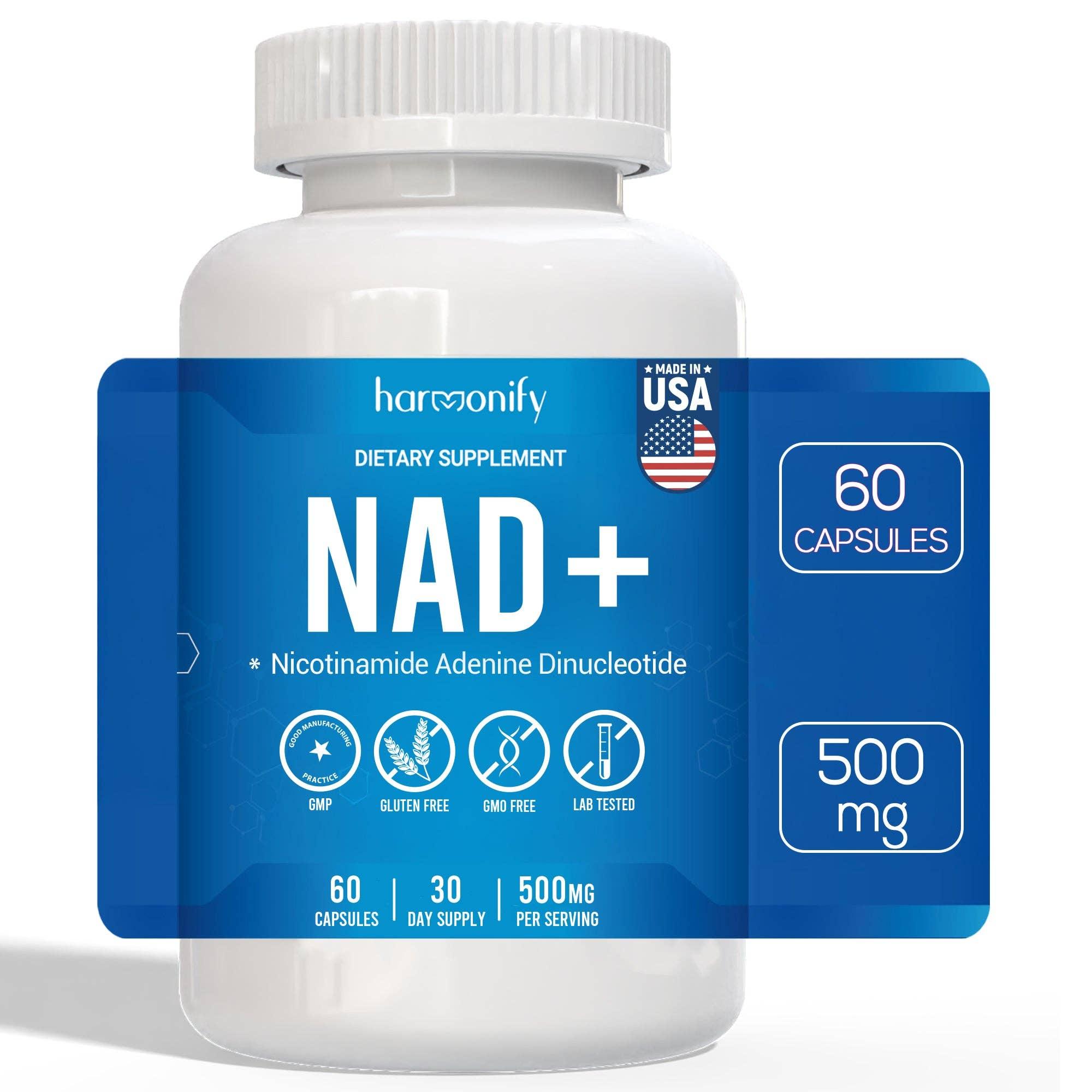 HARMONIFY NAD Supplement (500mg of 95% Pure NAD+ Per Serving, 30-Day Supply) – Vegan, Non-GMO, NAD Booster for Longevity, Anti-Aging, Cellular Health, and Energy image