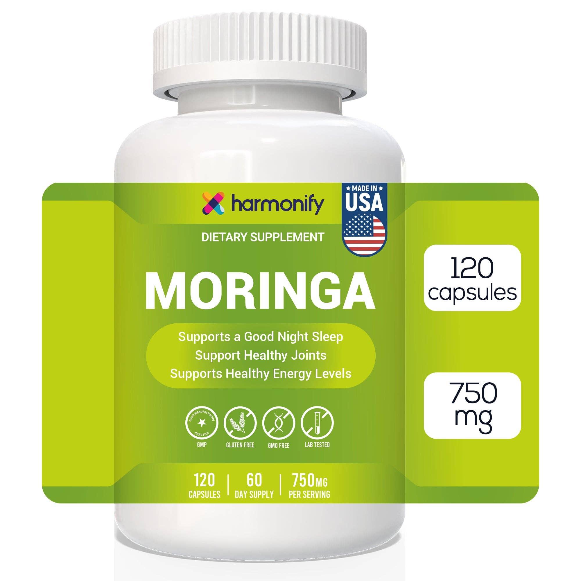 Moringa Capsules - Pure Moringa Powder - Supports Restful Sleep, Joint Comfort & Healthy Energy Levels - 120 Moringa Capsules - Made in USA, Gluten Free, GMO Free image