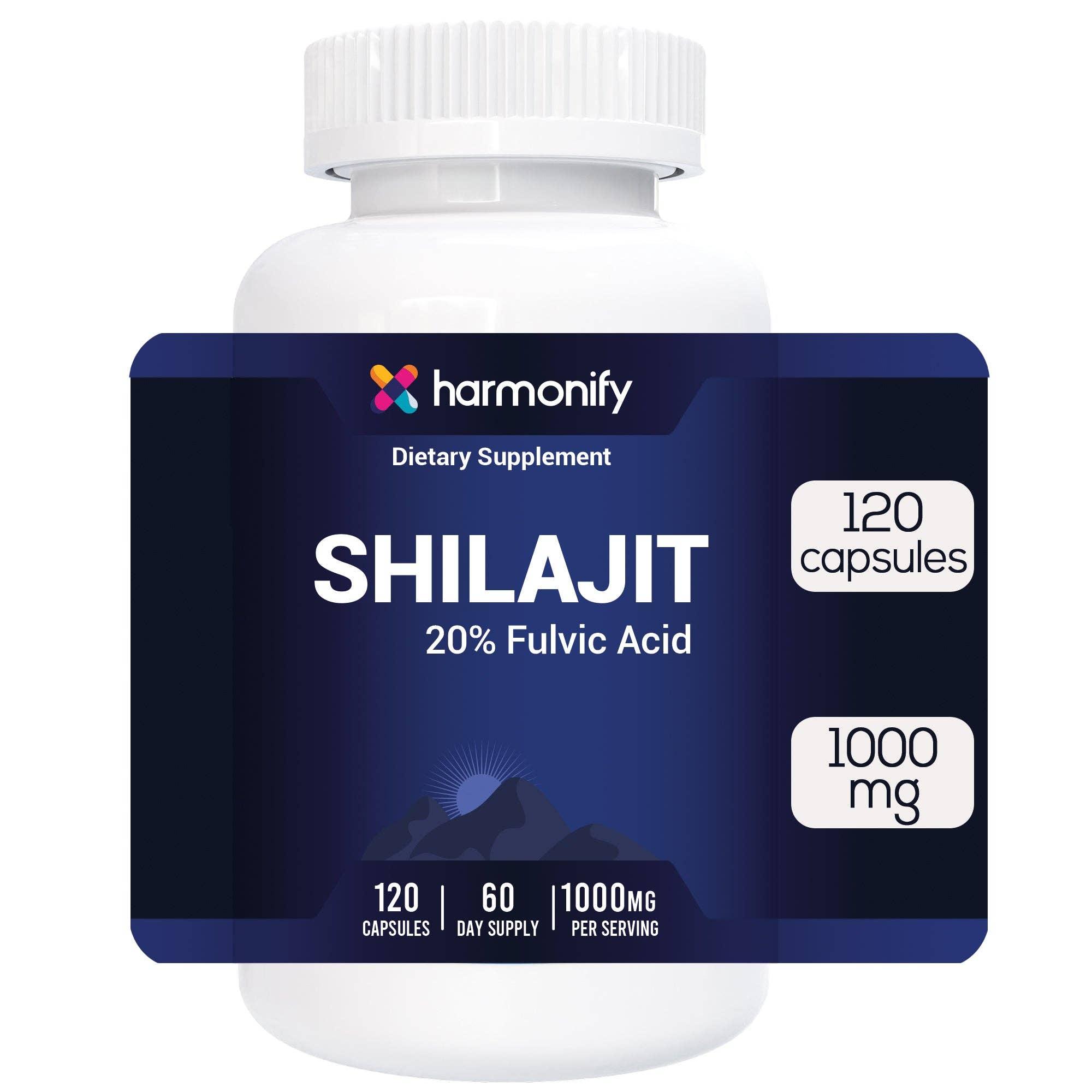 HARMONIFY Shilajit Capsules β 1000mg with 20% Fulvic Acid β 120 Cnt image