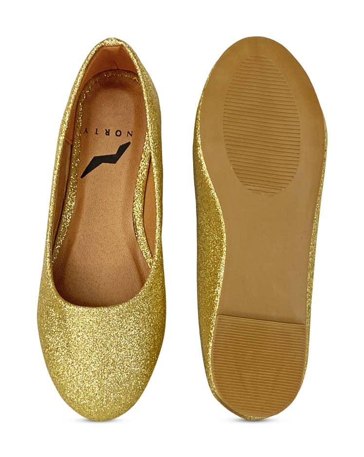 NORTY Girls 12-4 Gold Glitter Ballet Flats 18052 Prepack image
