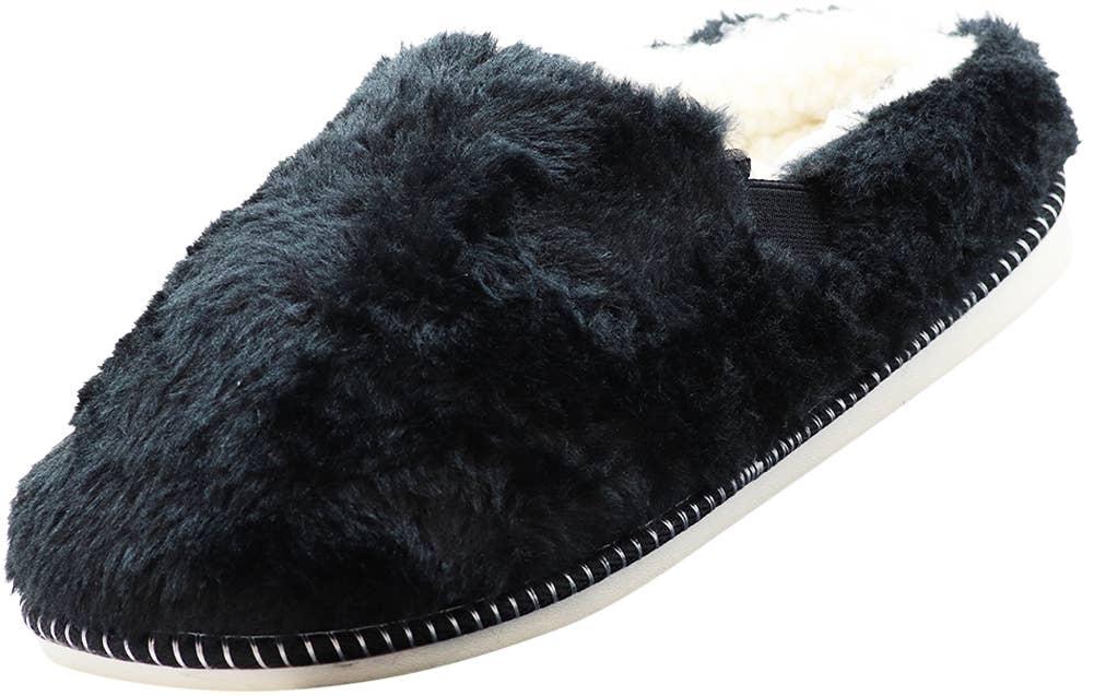 NORTY Womens S-L Black Fuzzy Slippers 15451 Prepack image