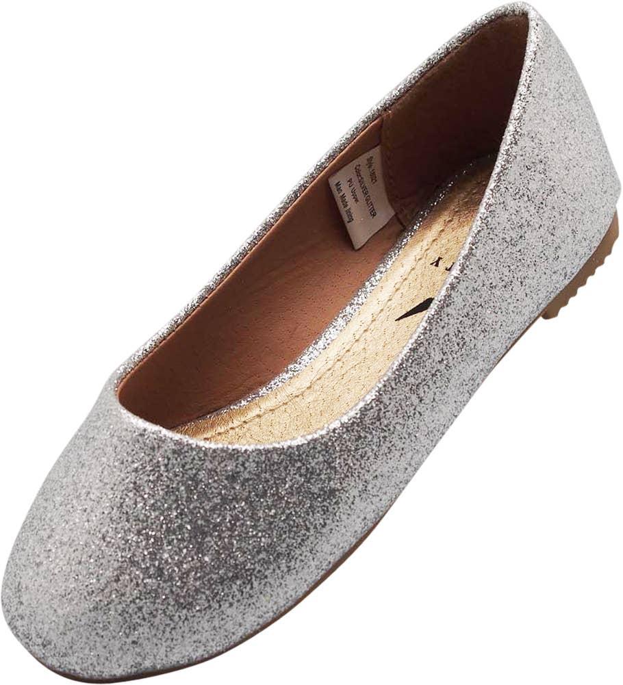NORTY Girls 12-4 Silver Glitter Ballet Flats 18051 Prepack image