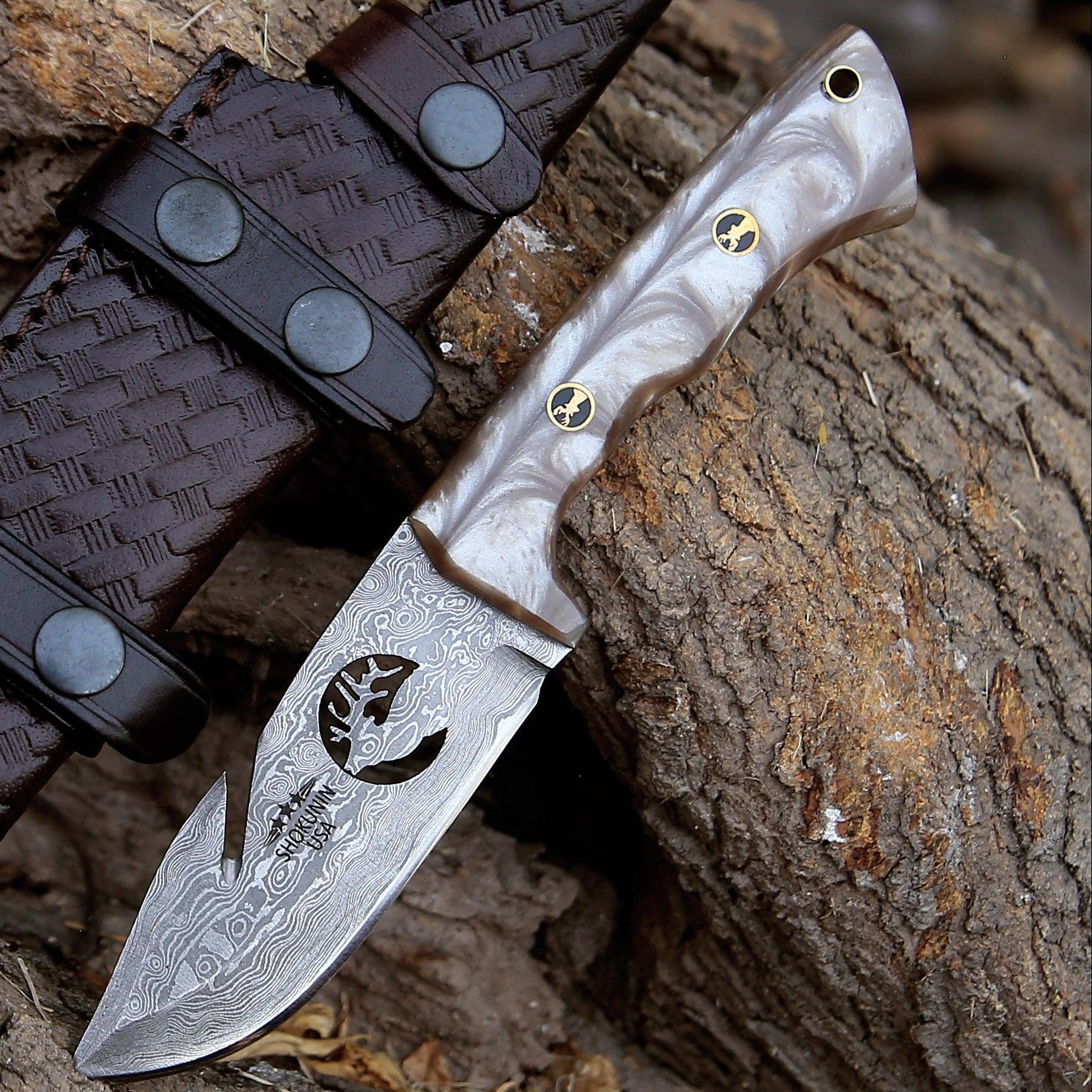 Fusion Gut Hook Hunting Knife with Mother of Pearl Handle