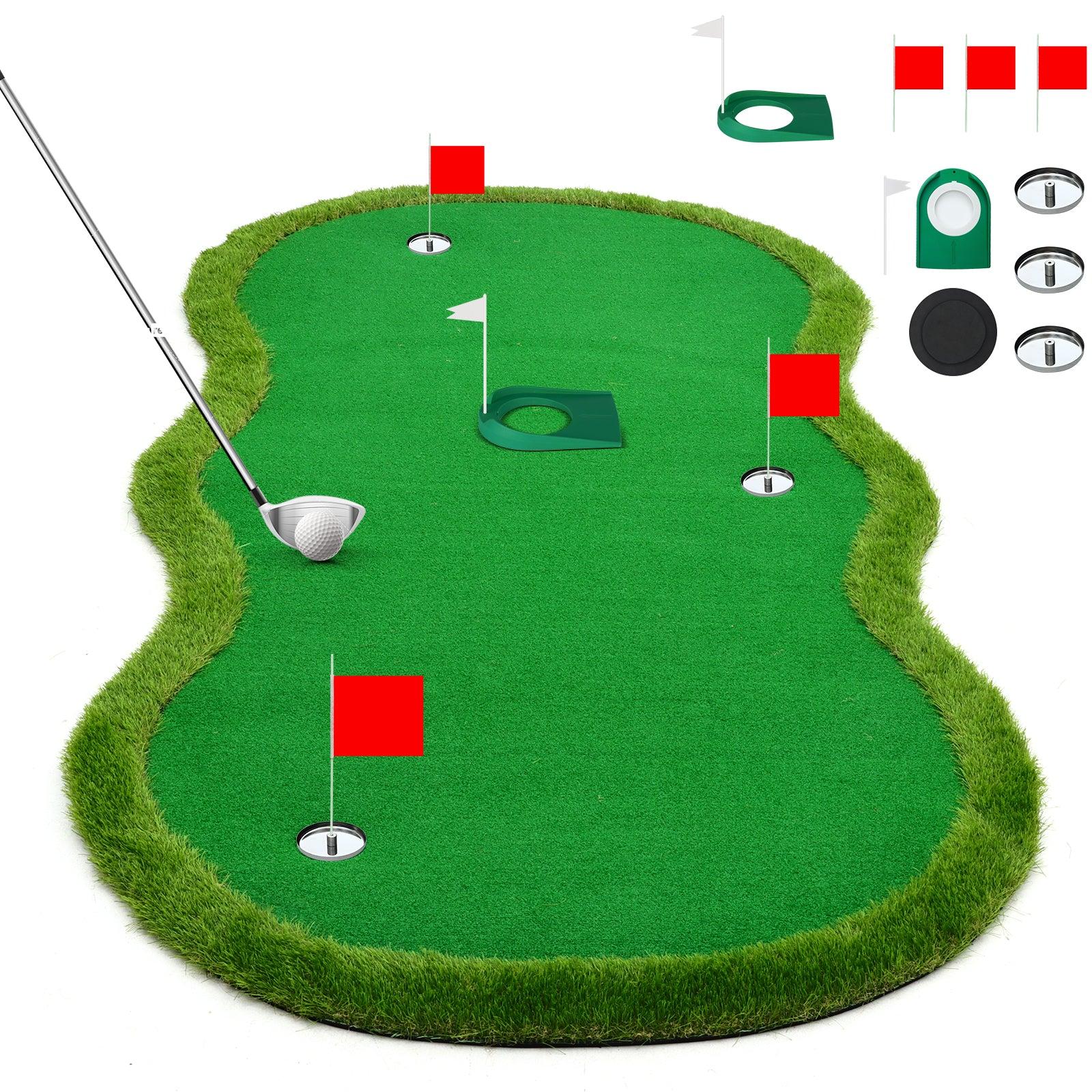 Nice C 5x10 ft Putting Green Mat - Indoor & Outdoor Golf Simulator with 3 Holes, Flags & Challenge Cup image