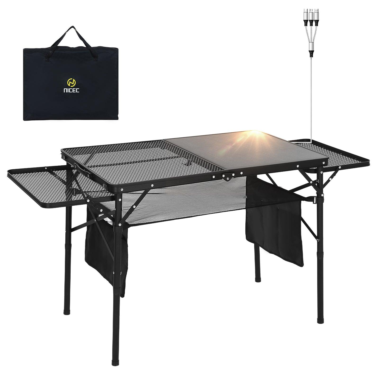 Nice C Solar-Powered Camping Table, USB/Type-C/DC Charging, Mesh Storage, Cup Holders image