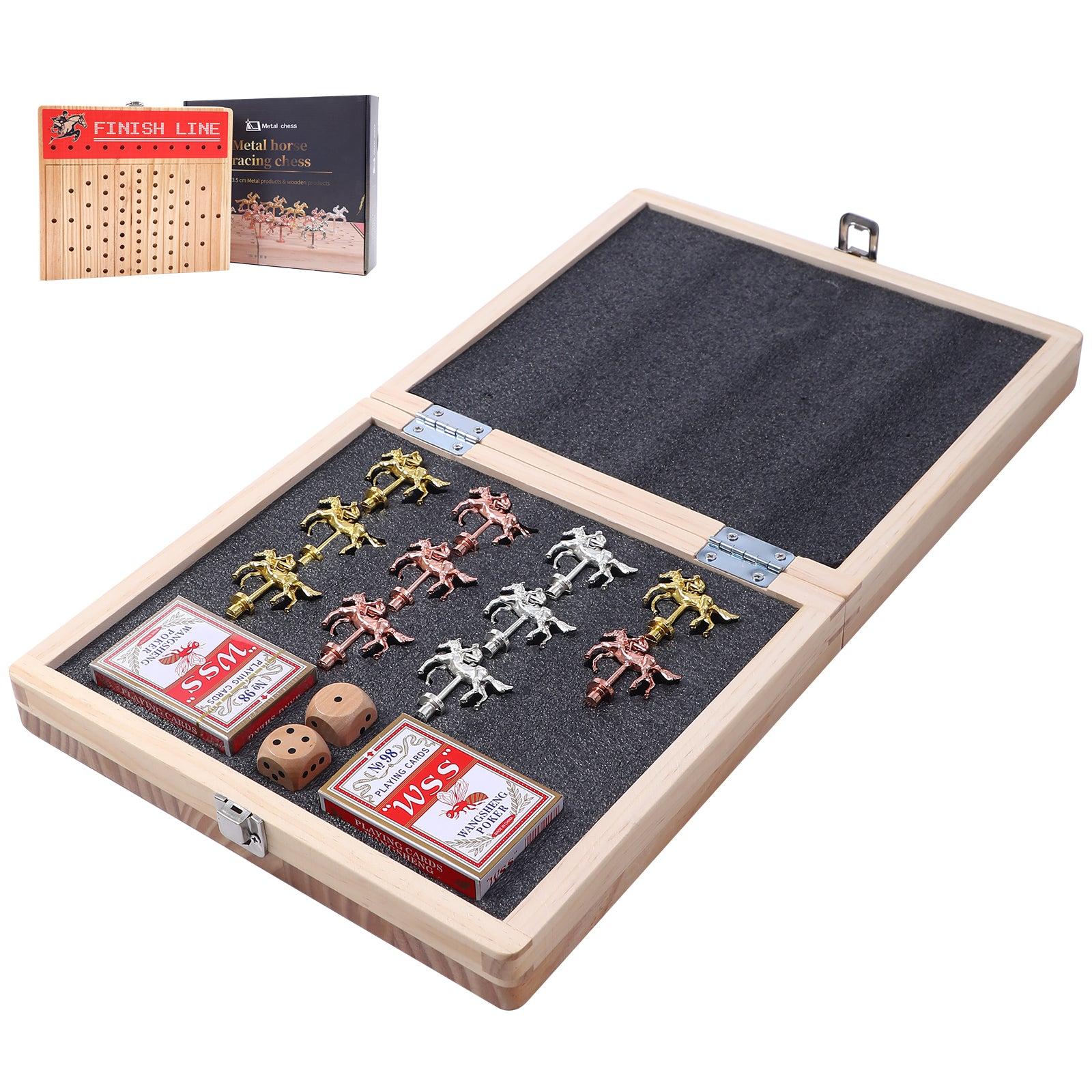 Nice C Horse Race Board Game, Horse Racing Game, Board Game Set Foldable and Portable with 2 Sets of Cards, 2 Dice, and 12 Metal Horses (1-Pack) image