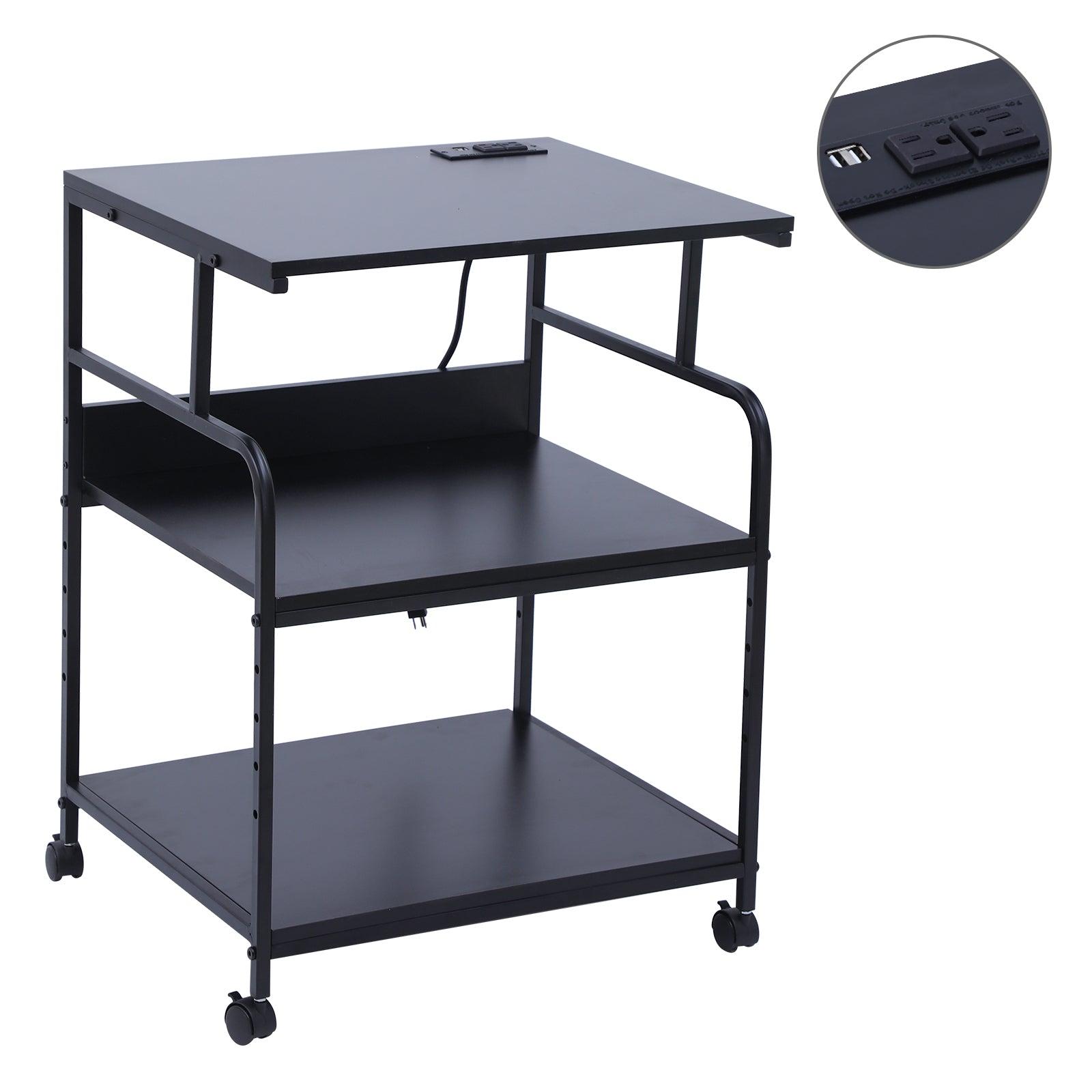 Nice C Printer Stand, Mobile Printer Cart, 3-Tier Printer Storage Rack with Charging Station and Roller for Office, Home (Black) image