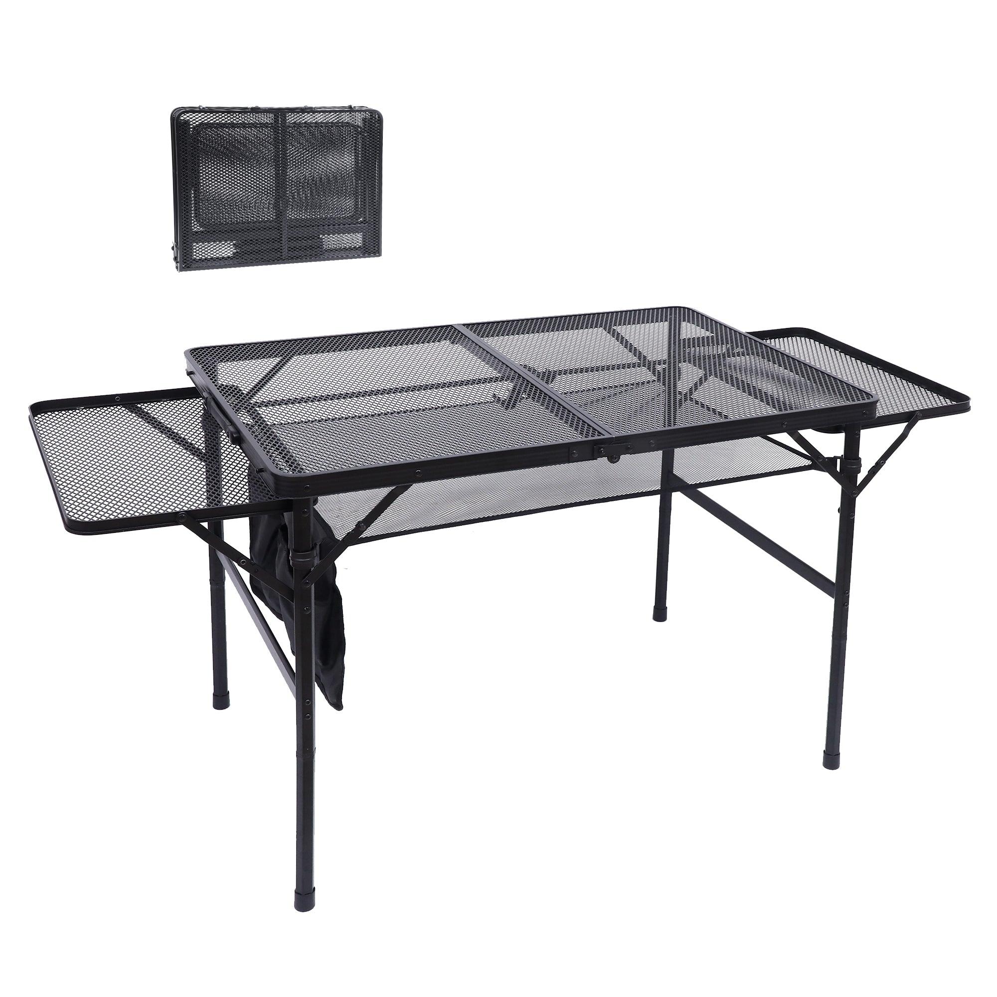 Nice C Folding Grill Table, Camping Table, Tailgate Tables, Grill Tables, Outdoor, Metal Folding Adjustable Height&Width, Mesh Net, Carry Handle - BLACK