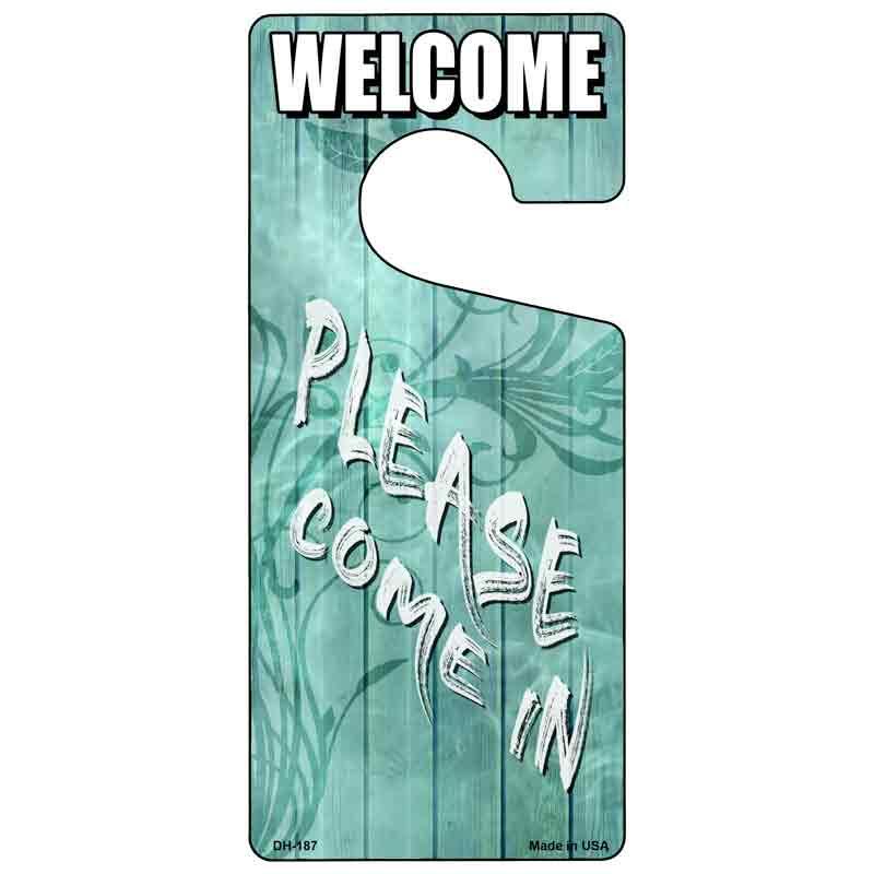 Please Come In Teal Novelty Metal Door Hanger DH-187 image