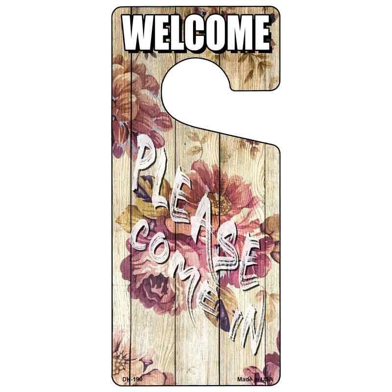 Please Come In Pink Flowers Novelty Metal Door Hanger DH-190 image