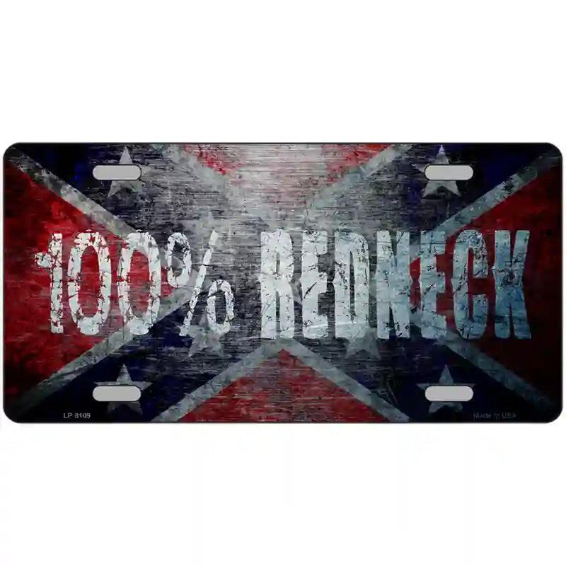 100% Redneck Confederate Novelty Metal License Plate image