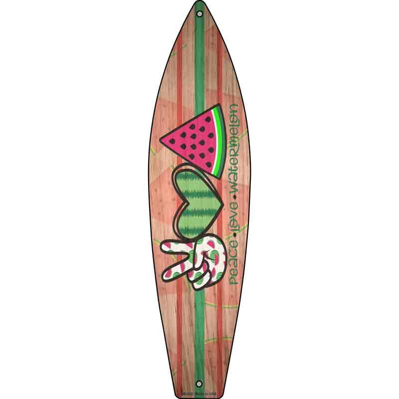 Peace Love Watermelon Novelty Metal Surfboard Sign image