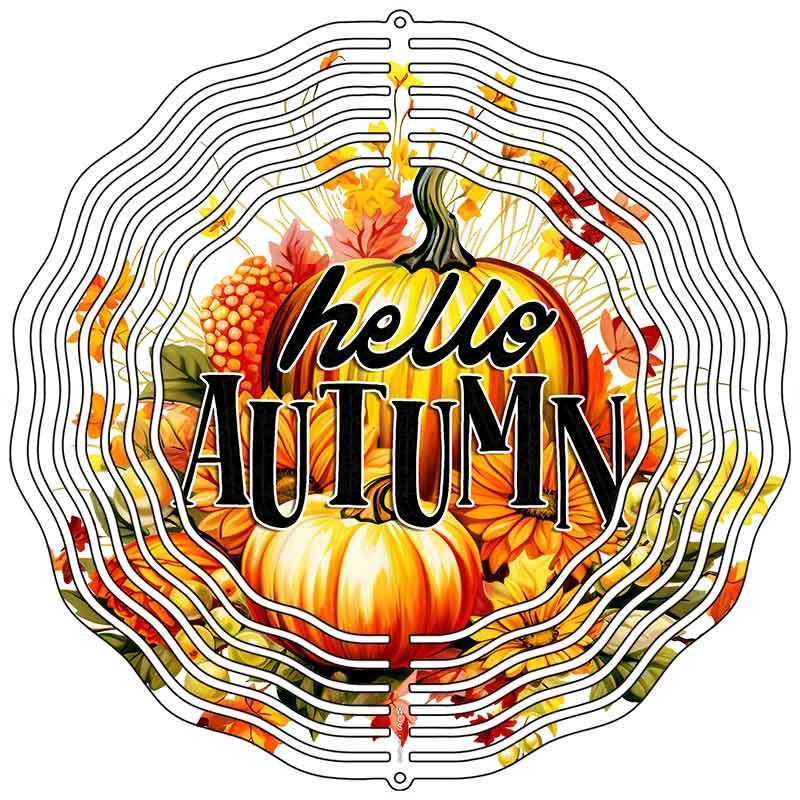 Hello Autumn Pumpkins Novelty Metal Wind Spinner image
