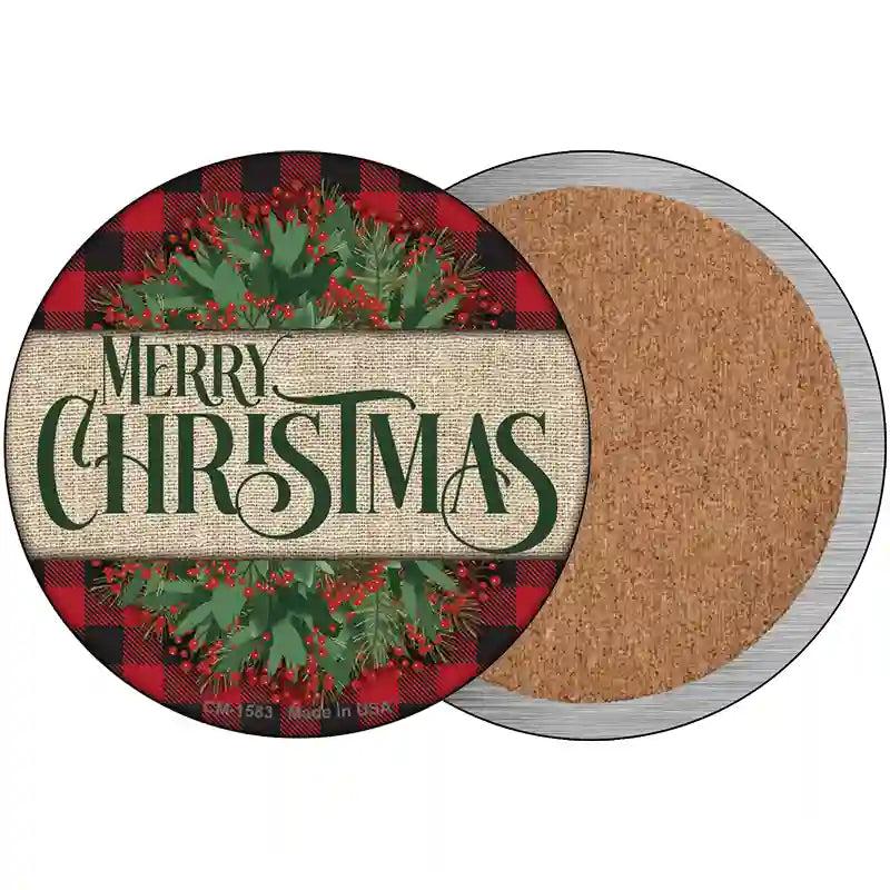 Merry Christmas Red Novelty Circle Coaster Set of 4 image
