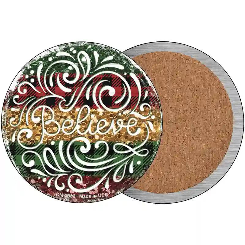 Believe Christmas Novelty Circle Coaster Set of 4 image