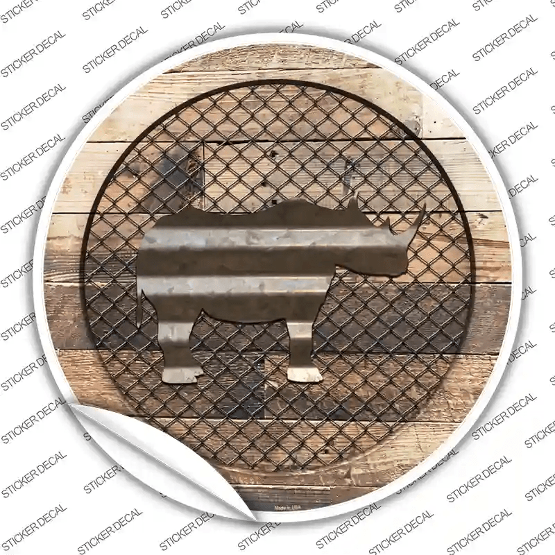Rhino on Wood Novelty Circle Sticker Decal image