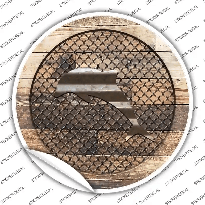 Dolphin on Wood Novelty Circle Sticker Decal image