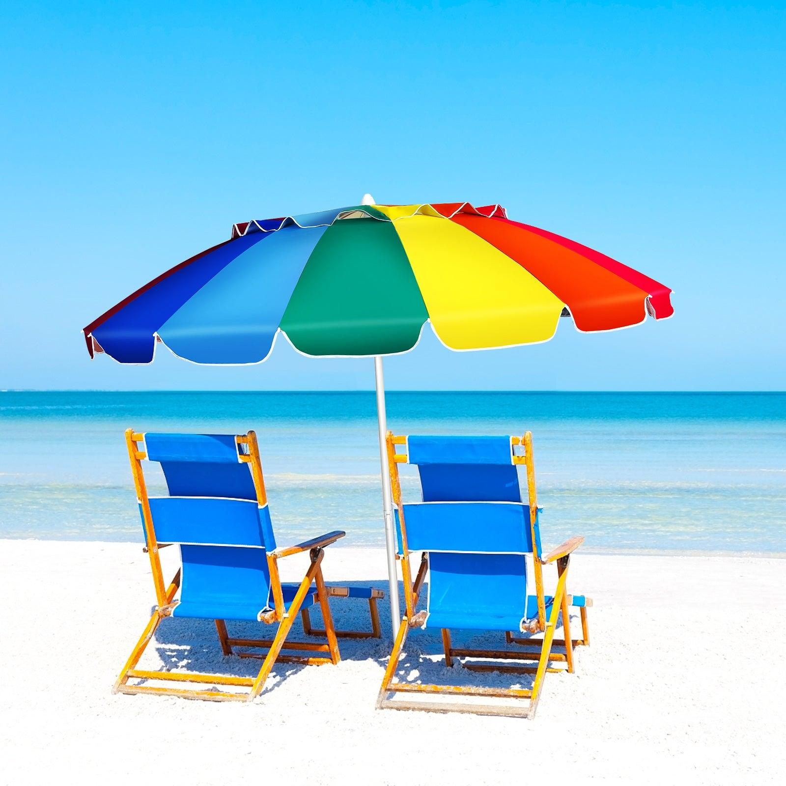 8FT Portable Beach Umbrella with Sand Anchor and Tilt Mechanism for Garden and Patio image