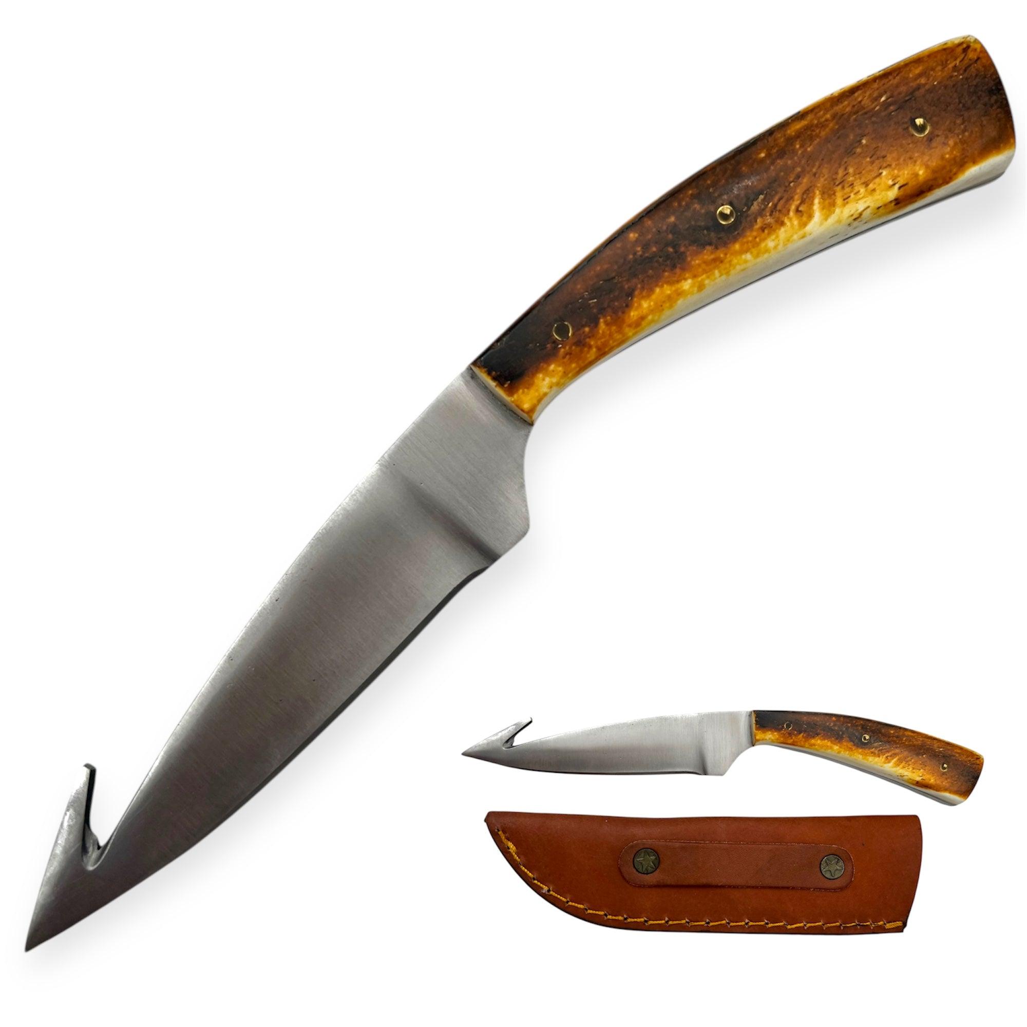 Red Deer Hut Hook Hunting Knife Bone Handle OT-108