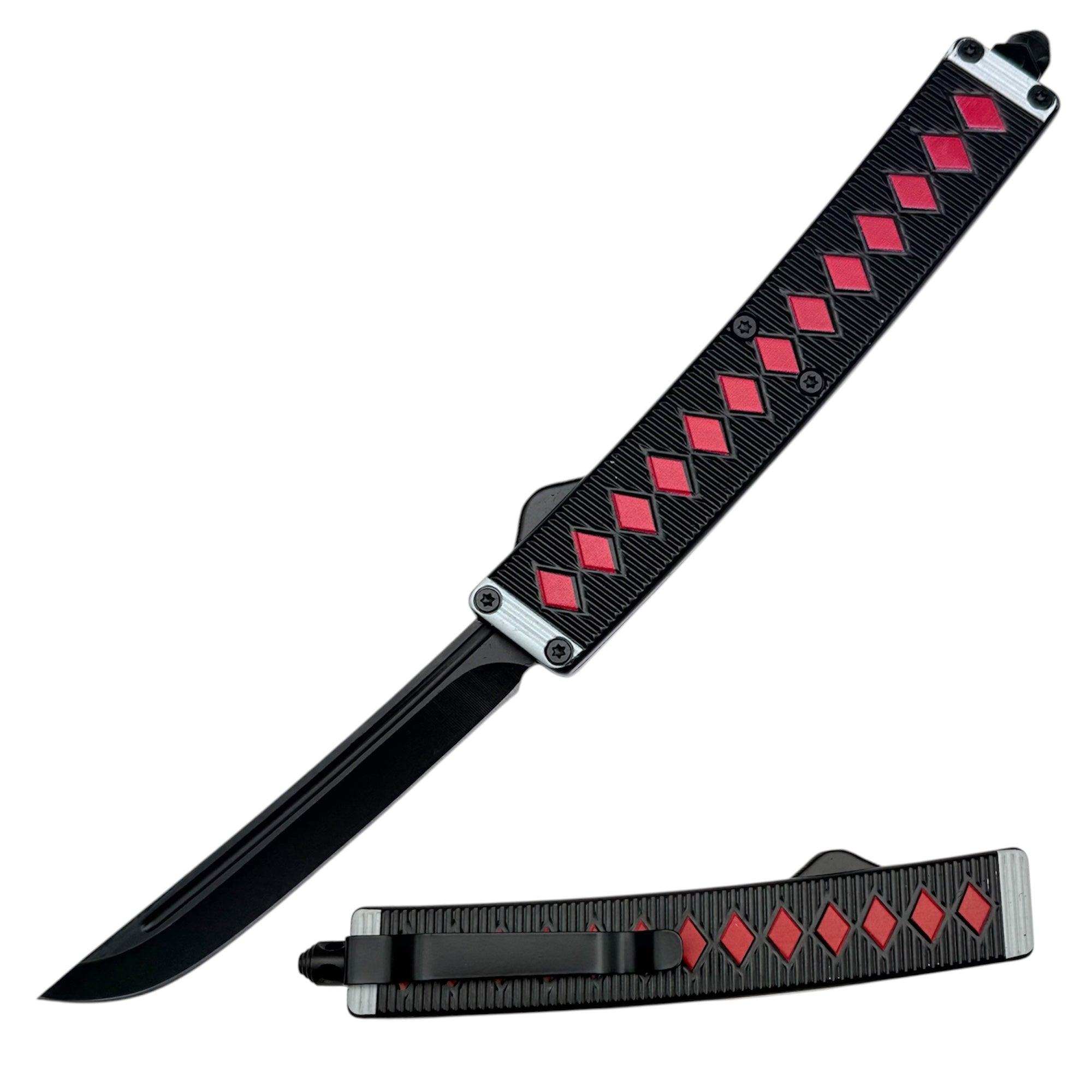 Diamond Grip Tactical Knife OTF Black/Red image