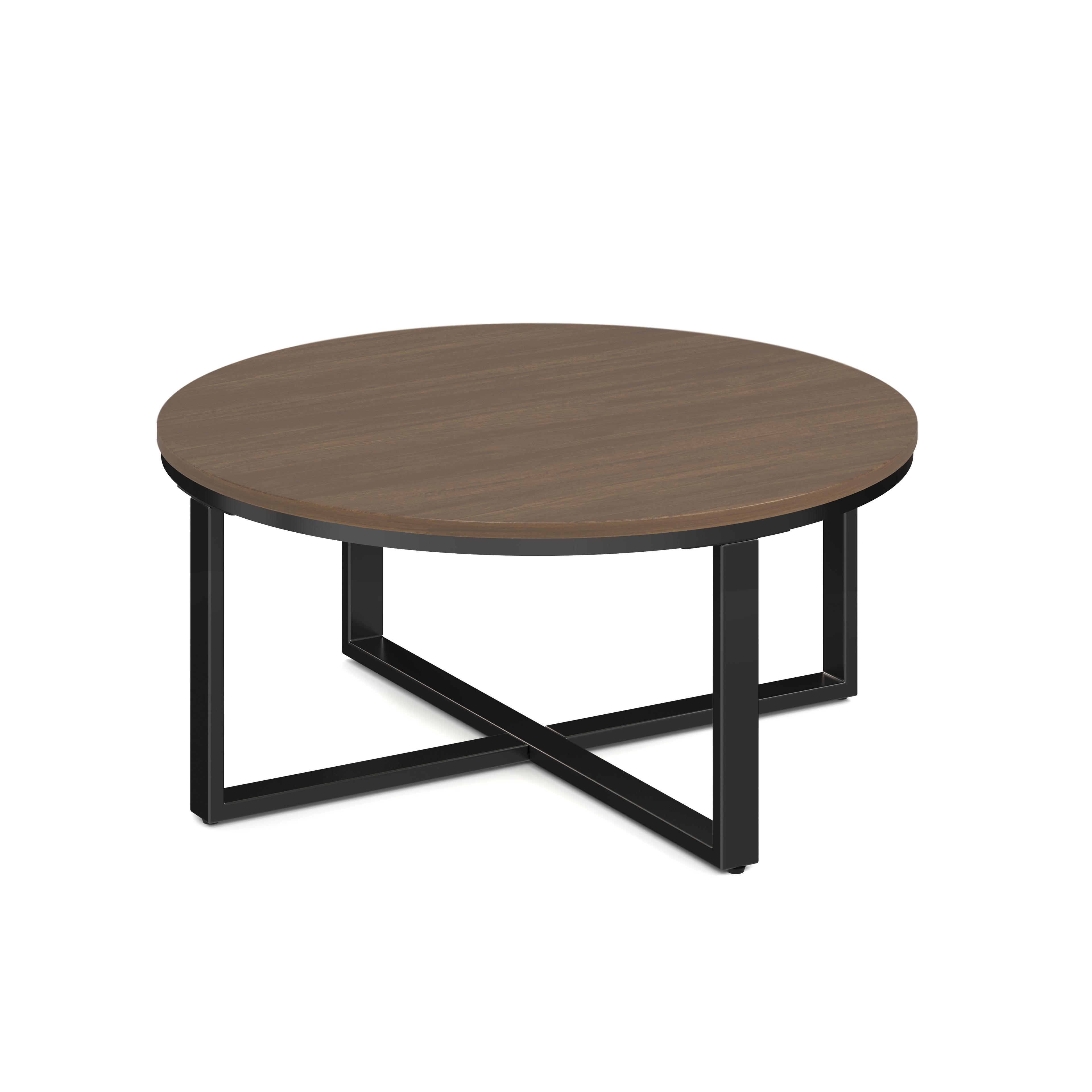 Kora 36'' Round Occasional Table with Black Metal Base - Modern Walnut - Black