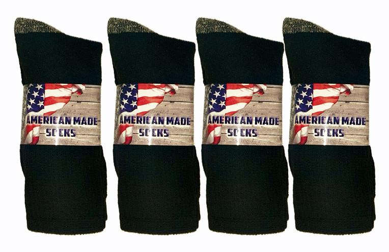 180 Pair Case Pack of American Made Men's Black Poly Blend Crew Socks, 12 pair Pack ( Four) 3 Pair Packs)