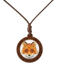 FOX Wood Prism 3D Animal Necklaces Adjustable Wax Rope Neckla image