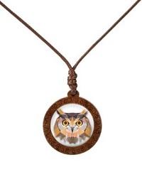 OWL Wood Prism 3D Animal Necklaces Adjustable Wax Rope Neckla image